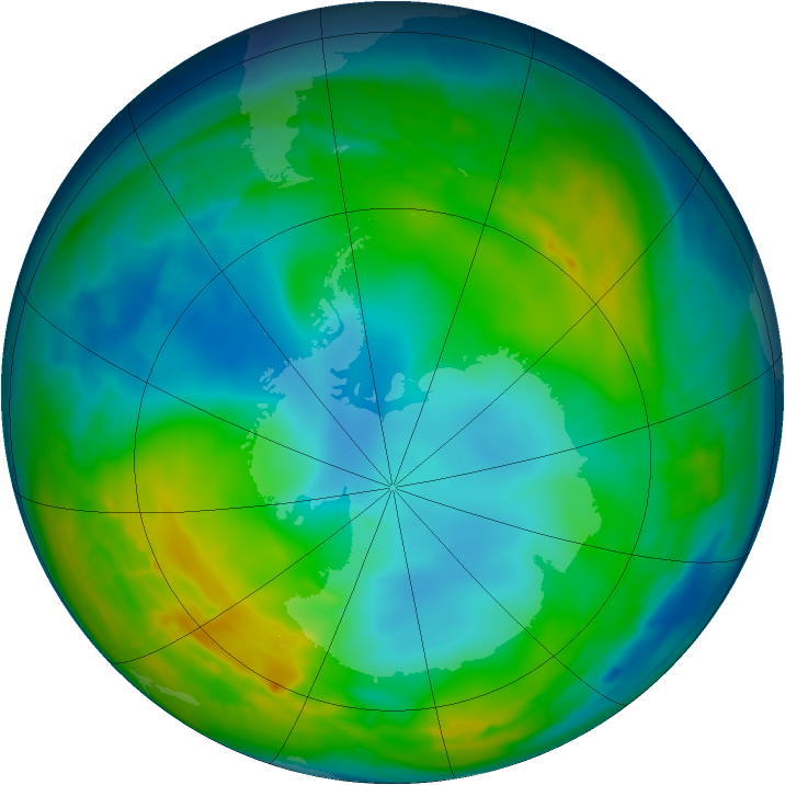 Antarctic ozone map for 06 June 2015